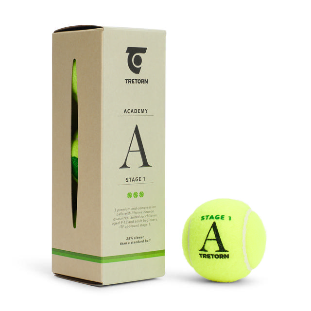 Tennisboll TRETORN Academy Green 3-p, trycklös boll