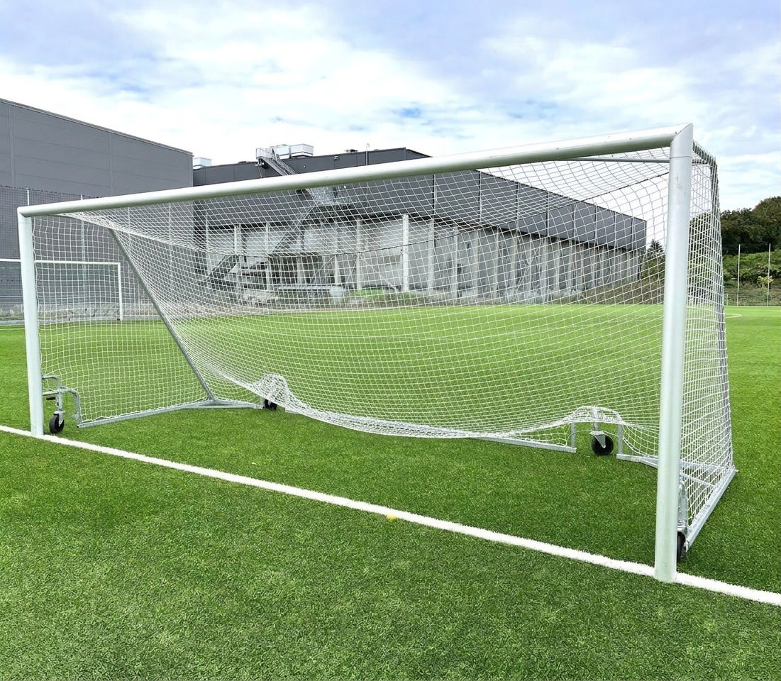 Fotbollsmål UNISPORT Lyft 5 x 2 m, med vitt 60 mm:s nät, exkl glidskydd