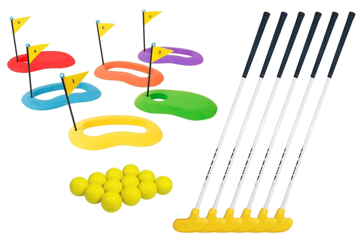 Minigolfsetti koulukäyttöön, säilytyslaukulla 